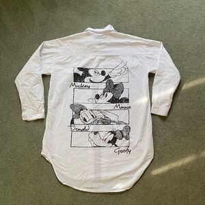 Disney White Casual Button Down Shirt with Graphic Design